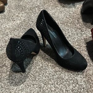 BCBGeneration, black 4 in heel, bejeweled suade.